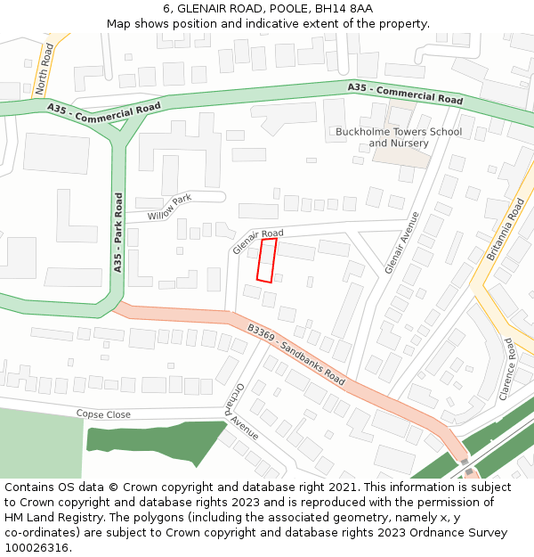 6, GLENAIR ROAD, POOLE, BH14 8AA: Location map and indicative extent of plot