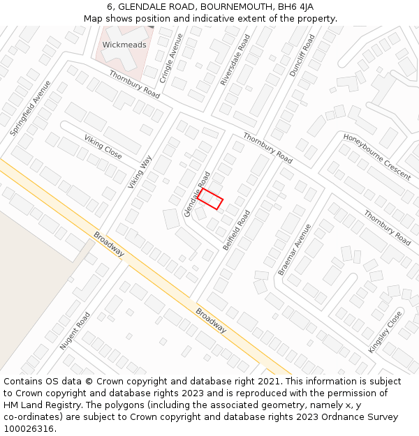 6, GLENDALE ROAD, BOURNEMOUTH, BH6 4JA: Location map and indicative extent of plot