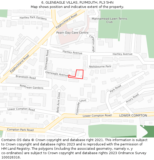 6, GLENEAGLE VILLAS, PLYMOUTH, PL3 5HN: Location map and indicative extent of plot