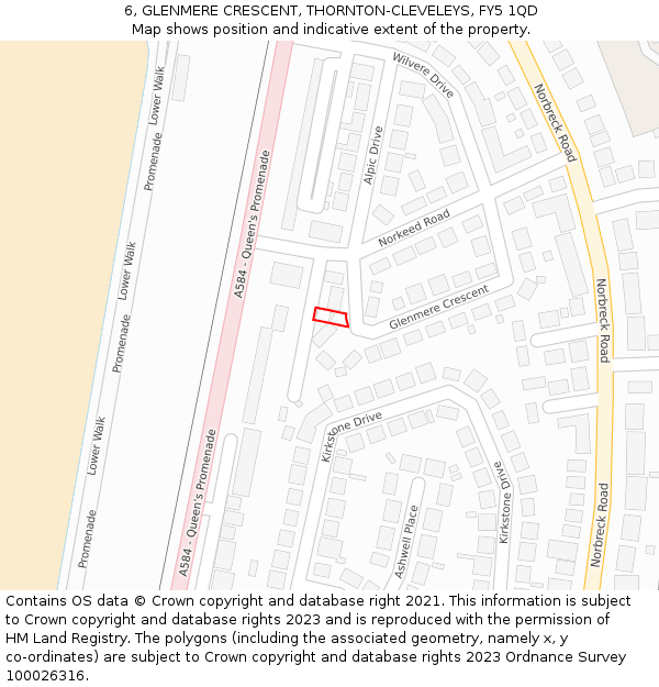 6, GLENMERE CRESCENT, THORNTON-CLEVELEYS, FY5 1QD: Location map and indicative extent of plot