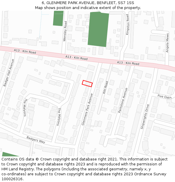 6, GLENMERE PARK AVENUE, BENFLEET, SS7 1SS: Location map and indicative extent of plot