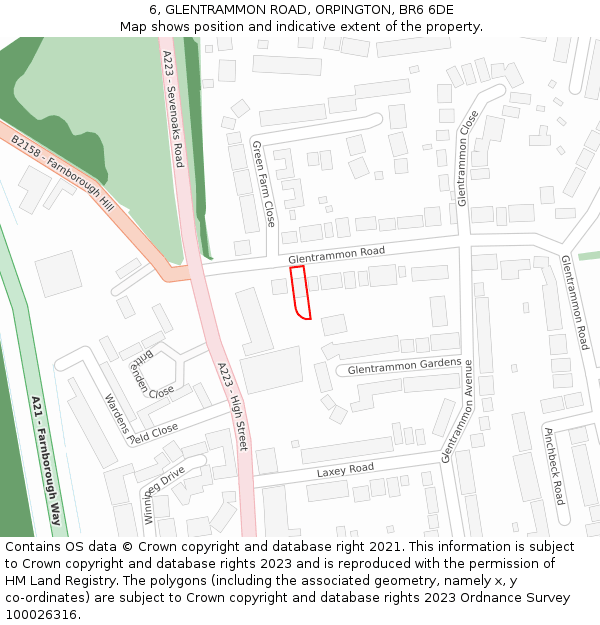 6, GLENTRAMMON ROAD, ORPINGTON, BR6 6DE: Location map and indicative extent of plot