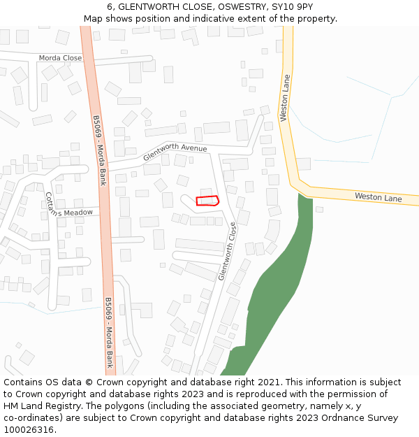 6, GLENTWORTH CLOSE, OSWESTRY, SY10 9PY: Location map and indicative extent of plot