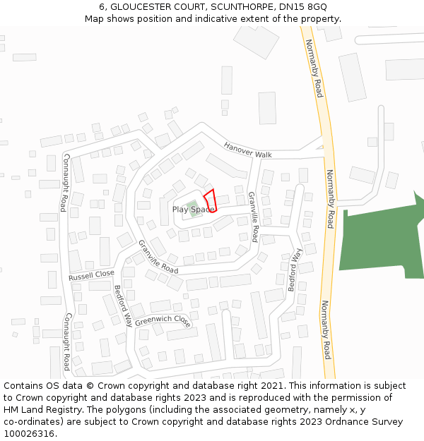 6, GLOUCESTER COURT, SCUNTHORPE, DN15 8GQ: Location map and indicative extent of plot