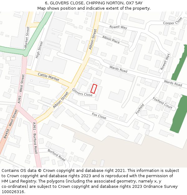 6, GLOVERS CLOSE, CHIPPING NORTON, OX7 5AY: Location map and indicative extent of plot