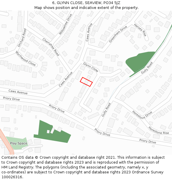 6, GLYNN CLOSE, SEAVIEW, PO34 5JZ: Location map and indicative extent of plot