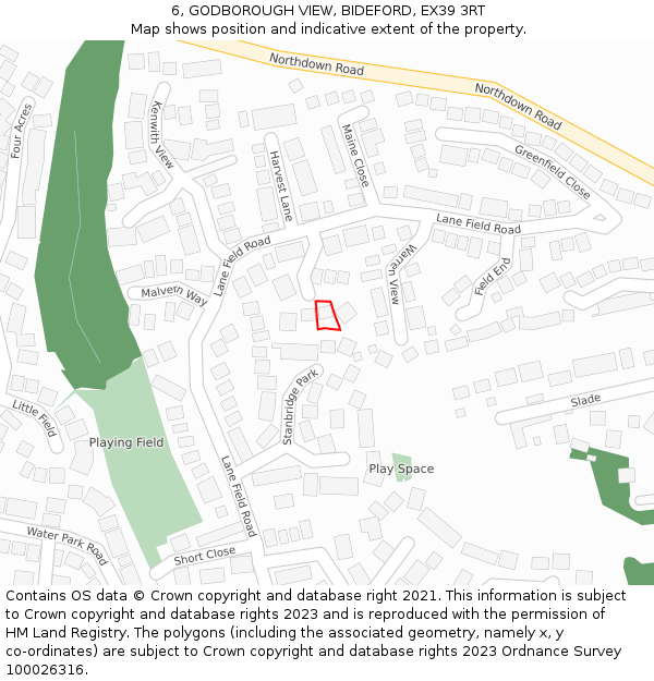 6, GODBOROUGH VIEW, BIDEFORD, EX39 3RT: Location map and indicative extent of plot