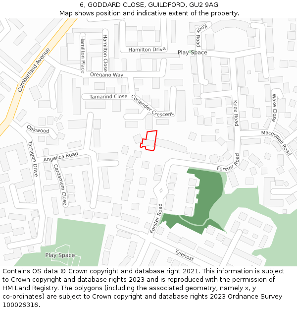 6, GODDARD CLOSE, GUILDFORD, GU2 9AG: Location map and indicative extent of plot