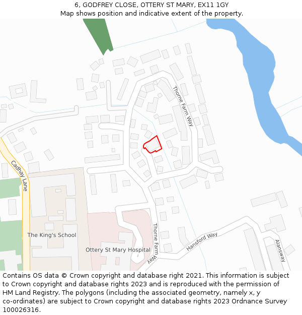 6, GODFREY CLOSE, OTTERY ST MARY, EX11 1GY: Location map and indicative extent of plot