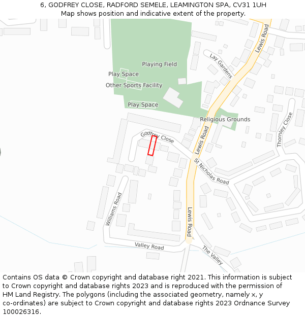 6, GODFREY CLOSE, RADFORD SEMELE, LEAMINGTON SPA, CV31 1UH: Location map and indicative extent of plot