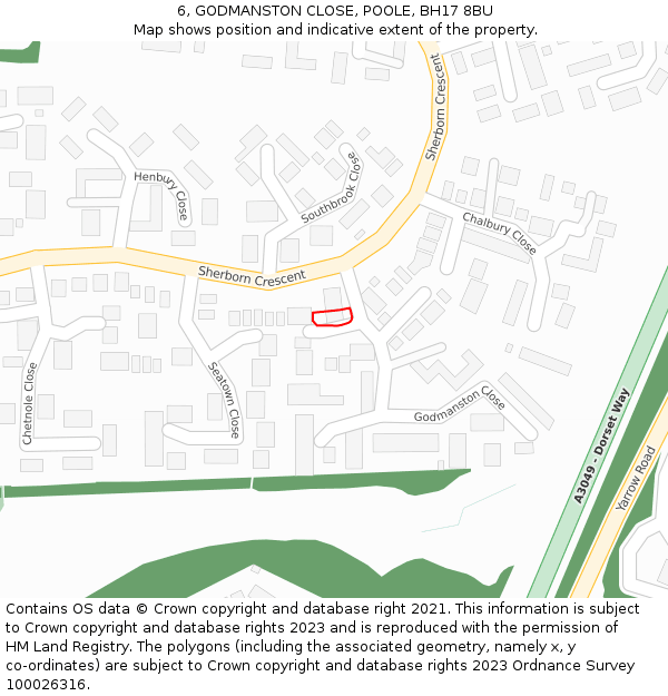 6, GODMANSTON CLOSE, POOLE, BH17 8BU: Location map and indicative extent of plot