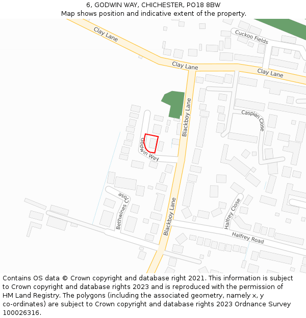 6, GODWIN WAY, CHICHESTER, PO18 8BW: Location map and indicative extent of plot