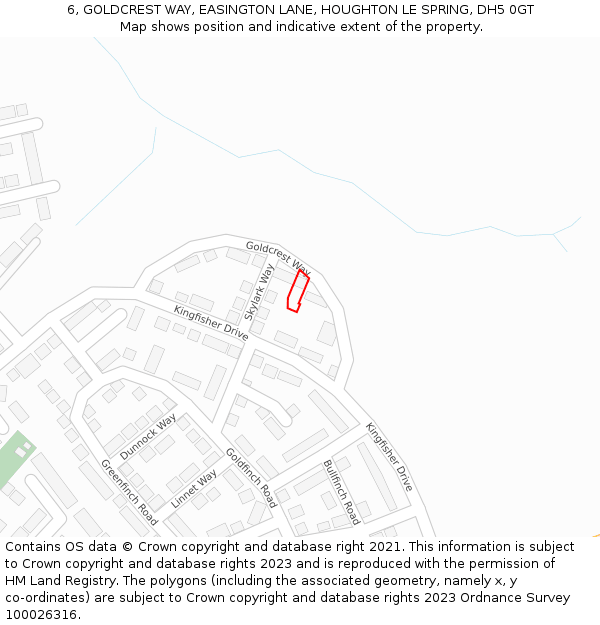 6, GOLDCREST WAY, EASINGTON LANE, HOUGHTON LE SPRING, DH5 0GT: Location map and indicative extent of plot