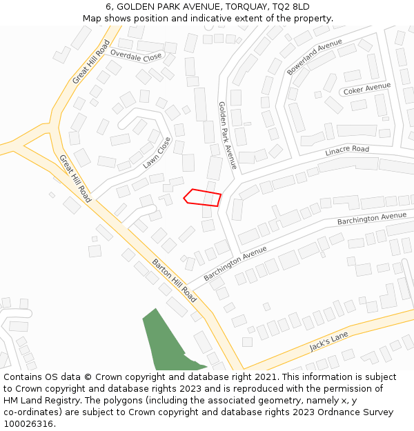 6, GOLDEN PARK AVENUE, TORQUAY, TQ2 8LD: Location map and indicative extent of plot