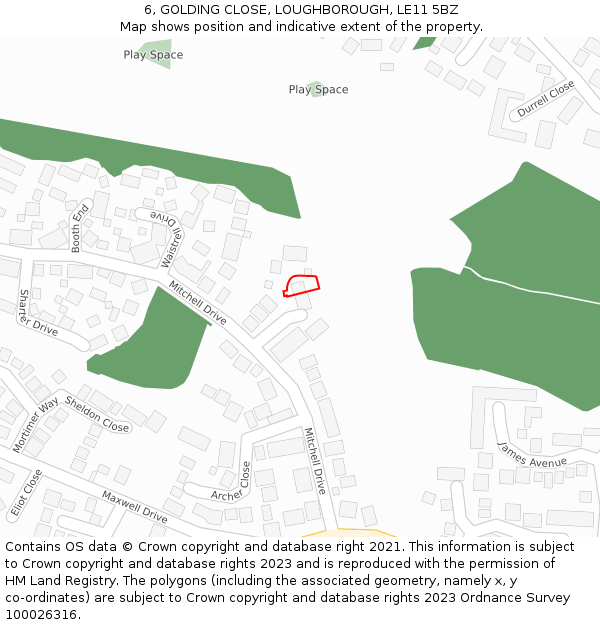 6, GOLDING CLOSE, LOUGHBOROUGH, LE11 5BZ: Location map and indicative extent of plot