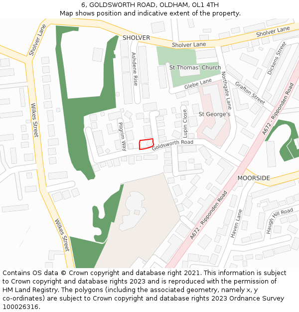 6, GOLDSWORTH ROAD, OLDHAM, OL1 4TH: Location map and indicative extent of plot