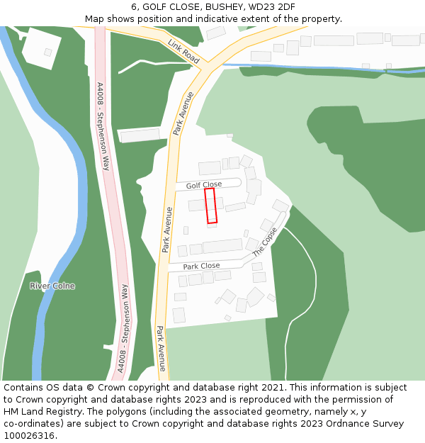 6, GOLF CLOSE, BUSHEY, WD23 2DF: Location map and indicative extent of plot