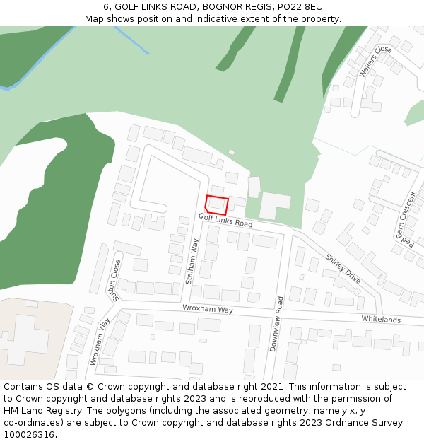 6, GOLF LINKS ROAD, BOGNOR REGIS, PO22 8EU: Location map and indicative extent of plot