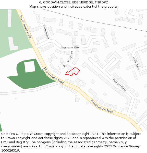 6, GOODWIN CLOSE, EDENBRIDGE, TN8 5PZ: Location map and indicative extent of plot