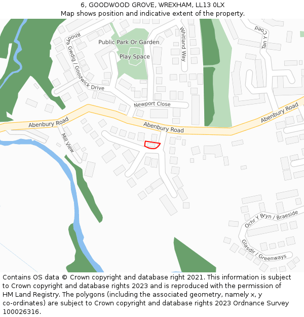 6, GOODWOOD GROVE, WREXHAM, LL13 0LX: Location map and indicative extent of plot