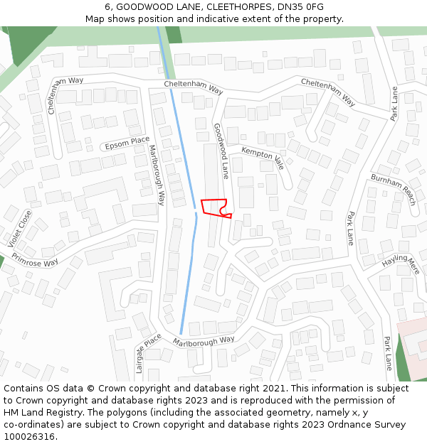 6, GOODWOOD LANE, CLEETHORPES, DN35 0FG: Location map and indicative extent of plot