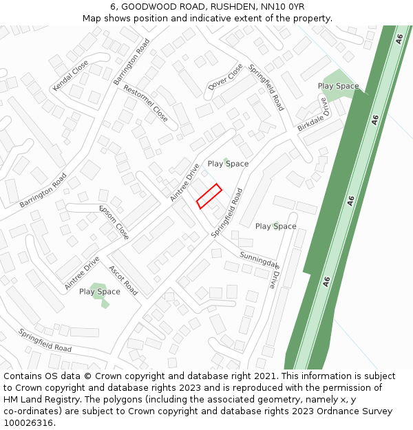 6, GOODWOOD ROAD, RUSHDEN, NN10 0YR: Location map and indicative extent of plot
