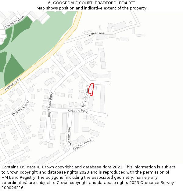 6, GOOSEDALE COURT, BRADFORD, BD4 0TT: Location map and indicative extent of plot