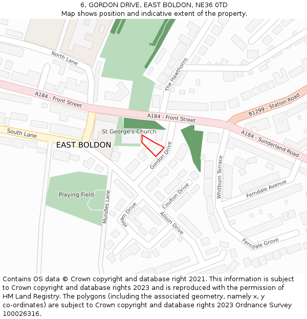 6, GORDON DRIVE, EAST BOLDON, NE36 0TD: Location map and indicative extent of plot
