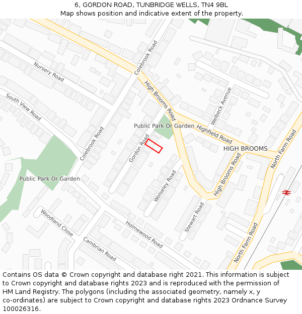 6, GORDON ROAD, TUNBRIDGE WELLS, TN4 9BL: Location map and indicative extent of plot
