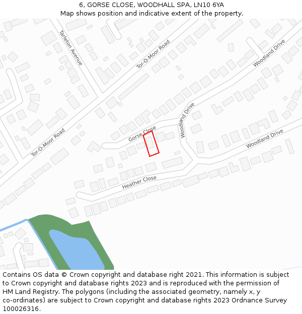 6, GORSE CLOSE, WOODHALL SPA, LN10 6YA: Location map and indicative extent of plot