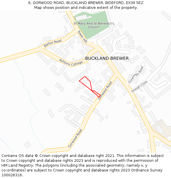 6, GORWOOD ROAD, BUCKLAND BREWER, BIDEFORD, EX39 5EZ: Location map and indicative extent of plot