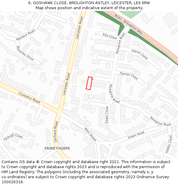 6, GOSHAWK CLOSE, BROUGHTON ASTLEY, LEICESTER, LE9 6RW: Location map and indicative extent of plot