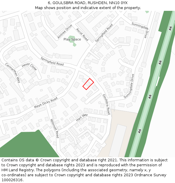 6, GOULSBRA ROAD, RUSHDEN, NN10 0YX: Location map and indicative extent of plot