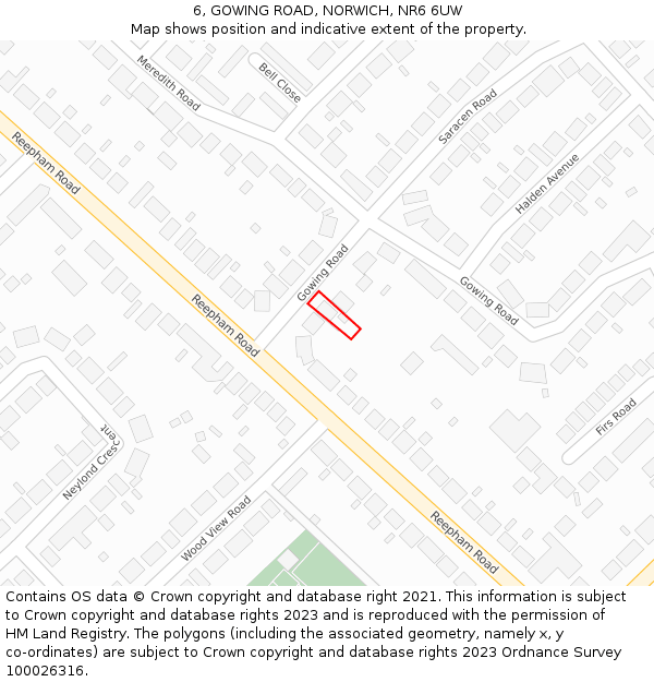 6, GOWING ROAD, NORWICH, NR6 6UW: Location map and indicative extent of plot