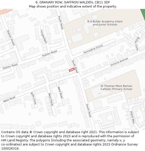 6, GRANARY ROW, SAFFRON WALDEN, CB11 3DF: Location map and indicative extent of plot