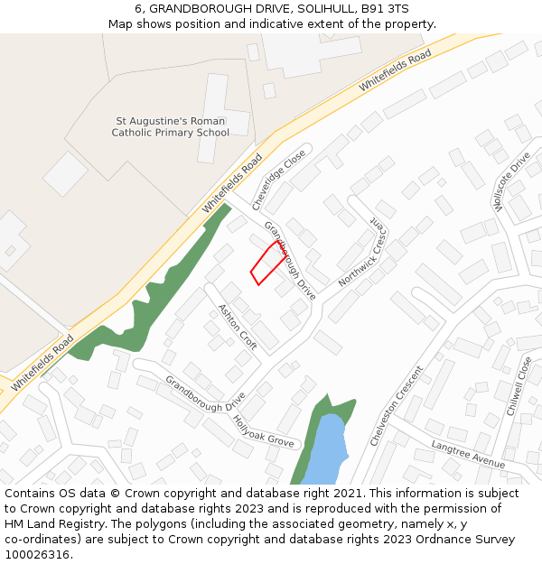 6, GRANDBOROUGH DRIVE, SOLIHULL, B91 3TS: Location map and indicative extent of plot