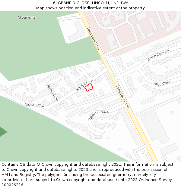 6, GRANELY CLOSE, LINCOLN, LN1 1WA: Location map and indicative extent of plot