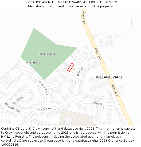 6, GRANGE AVENUE, HULLAND WARD, ASHBOURNE, DE6 3FX: Location map and indicative extent of plot