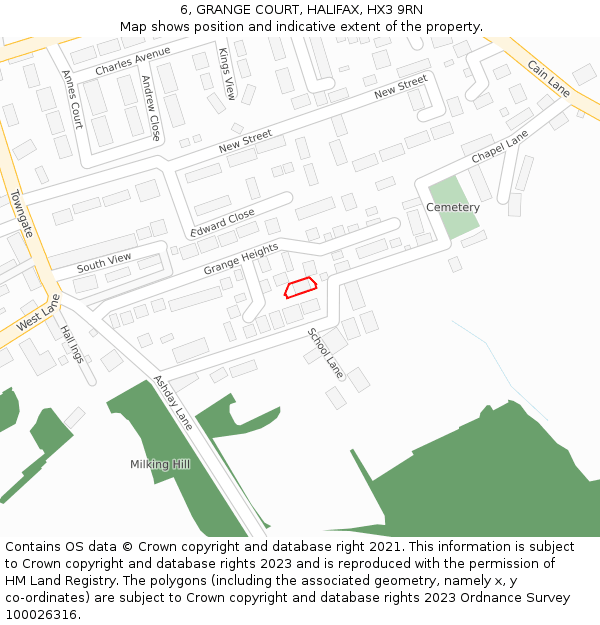 6, GRANGE COURT, HALIFAX, HX3 9RN: Location map and indicative extent of plot