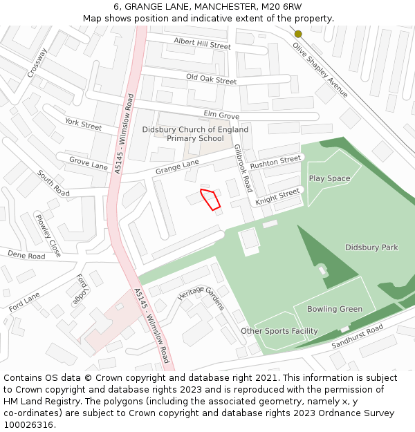 6, GRANGE LANE, MANCHESTER, M20 6RW: Location map and indicative extent of plot