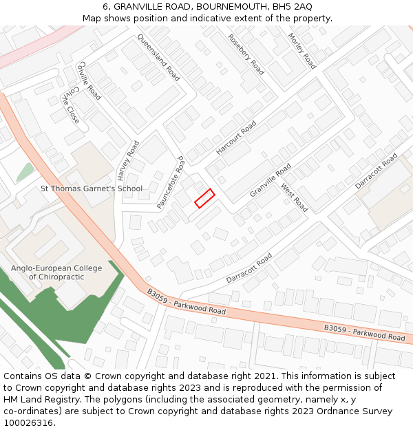 6, GRANVILLE ROAD, BOURNEMOUTH, BH5 2AQ: Location map and indicative extent of plot