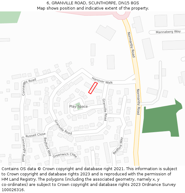 6, GRANVILLE ROAD, SCUNTHORPE, DN15 8GS: Location map and indicative extent of plot