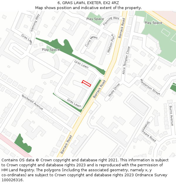 6, GRAS LAWN, EXETER, EX2 4RZ: Location map and indicative extent of plot