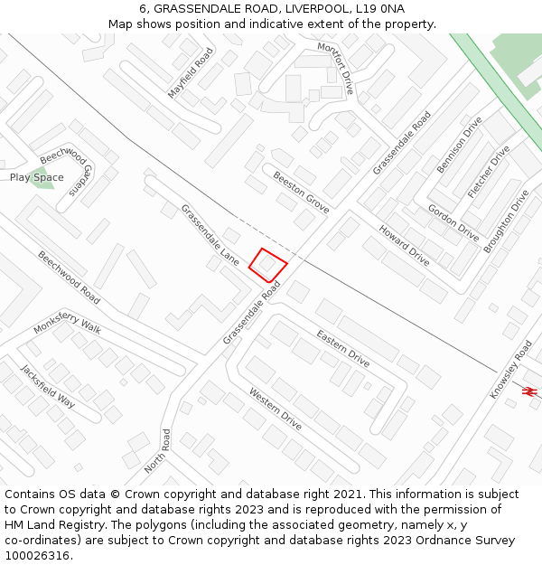6, GRASSENDALE ROAD, LIVERPOOL, L19 0NA: Location map and indicative extent of plot