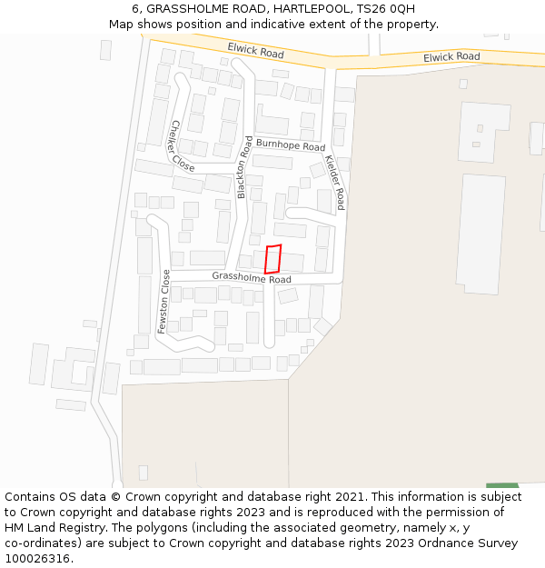 6, GRASSHOLME ROAD, HARTLEPOOL, TS26 0QH: Location map and indicative extent of plot