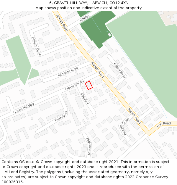 6, GRAVEL HILL WAY, HARWICH, CO12 4XN: Location map and indicative extent of plot