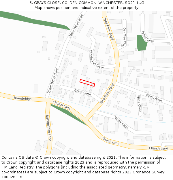 6, GRAYS CLOSE, COLDEN COMMON, WINCHESTER, SO21 1UG: Location map and indicative extent of plot