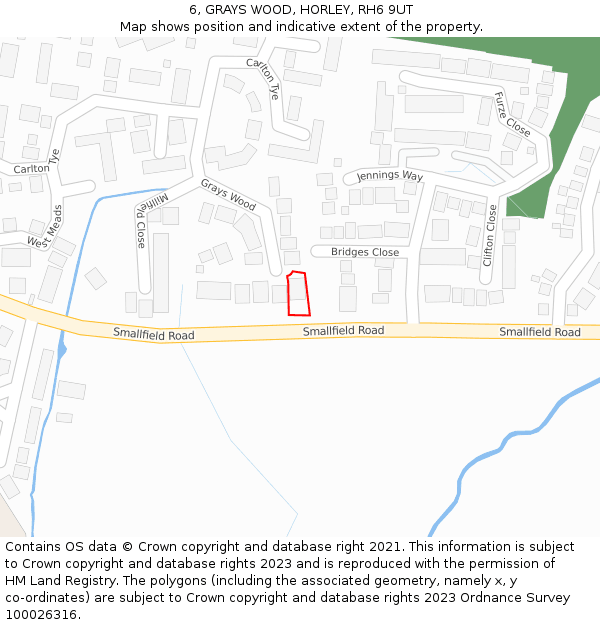 6, GRAYS WOOD, HORLEY, RH6 9UT: Location map and indicative extent of plot