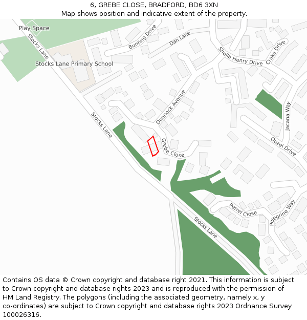 6, GREBE CLOSE, BRADFORD, BD6 3XN: Location map and indicative extent of plot