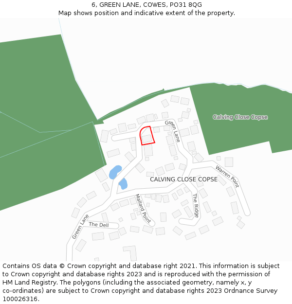6, GREEN LANE, COWES, PO31 8QG: Location map and indicative extent of plot